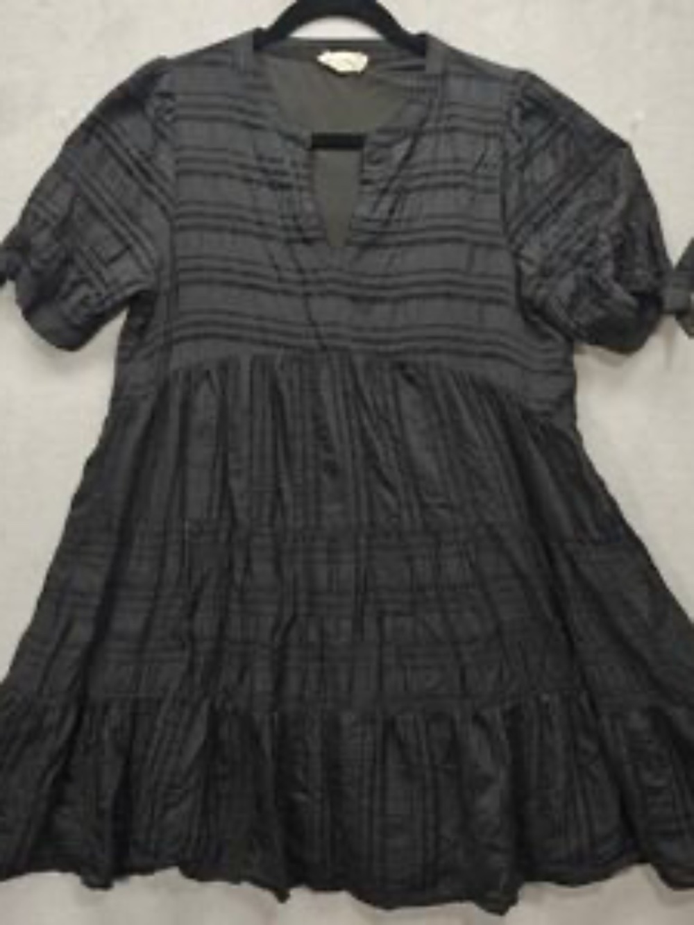 Altar'd State Black Textured Gauze Babydoll Tunic Dress | Tie Sleeves | Size L